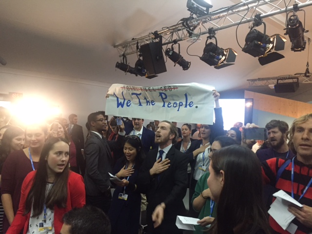 These spirited young people disrupted the on Trump event at COP23 -- a surreal panel discussion that promoted the use of coal and gas as a part of the long-term solution, not to climate change, but to energy security and economic prosperity. To hell with the earth, let's reward investors and make money while we can! Photo by Justin Catanoso